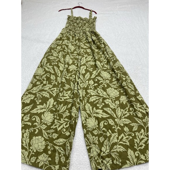 Anthropologie Pilcro Jumpsuit Linen Women Green Floral Smocked Boho Large NWT - Picture 9 of 13